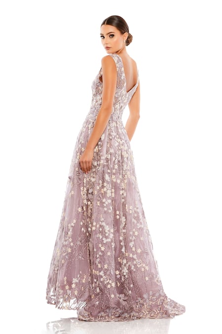 Shop Mac Duggal Purple Polyester Embroidery, Sequins V-neck Floral And Hand Gown at Aza Fashions Shop_Mac Duggal_Purple Polyester Embroidery, Sequins V-neck Floral And Hand Gown _at_Aza_Fashions