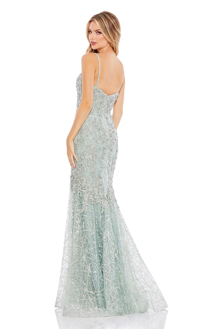 Shop_Mac Duggal_Green Polyester Embroidery, Sequins Sweetheart Neck Floral And Gown _at_Aza_Fashions
