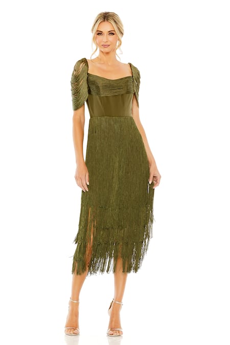 Mac Duggal Fringe Detailed Midi Dress 