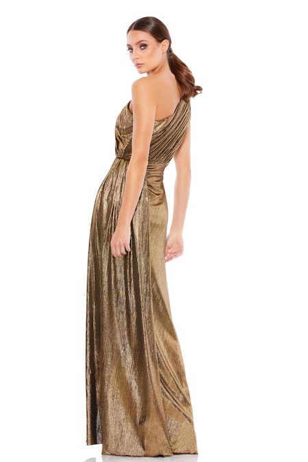 Mac Duggal Grecian Metallic Draped Dress 