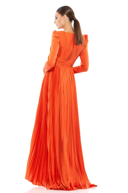 Mac Duggal Pleated V-Neck Gown 