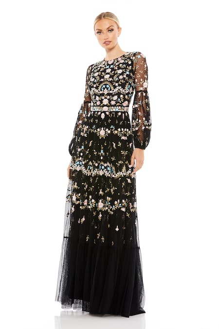 Mac Duggal Embroidered Blouson Sleeve Gown 