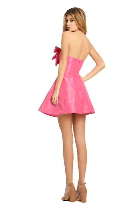 Shop_Mac Duggal_Pink Crepe Bows Off-shoulder Strapless Short Dress _at_Aza_Fashions
