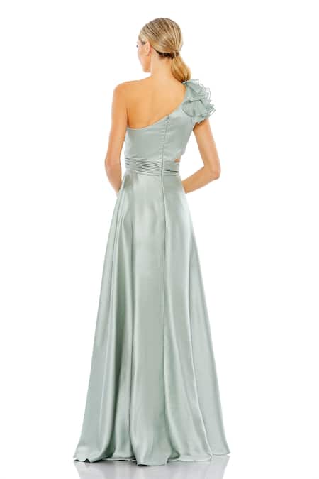 Shop Mac Duggal Grey Polyester Ruffles Asymmetric Side Cut Out Gown at Aza Fashions Shop_Mac Duggal_Grey Polyester Ruffles Asymmetric Side Cut Out Gown _at_Aza_Fashions