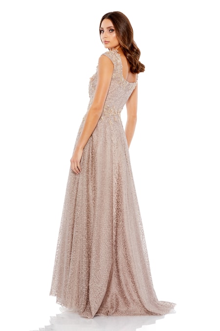 Shop Mac Duggal Brown Polyester Beads, Embroidery, Crystals Flower Blossom Embellished Gown at Aza Fashions Shop_Mac Duggal_Brown Polyester Beads, Embroidery, Crystals Flower Blossom Embellished Gown _at_Aza_Fashions