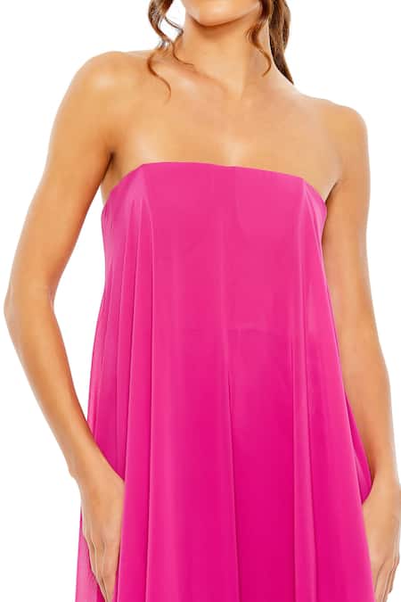 Mac Duggal_Pink Chiffon Embroidery Off-shoulder Floral Applique Hem Gown _Online_at_Aza_Fashions