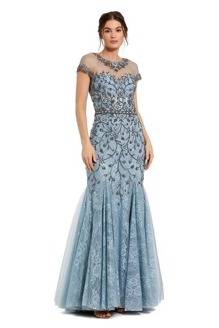 Mac Duggal Blue Net Embroidery, Crystals Sweetheart Sheer Top Iris Embellished Mermaid Gown Online at Aza Fashions Mac Duggal_Blue Net Embroidery, Crystals Sweetheart Sheer Top Iris Embellished Mermaid Gown _Online_at_Aza_Fashions