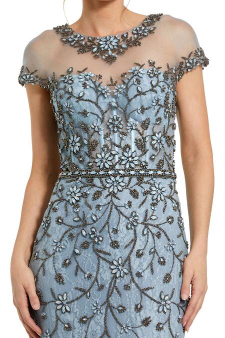 Buy Mac Duggal Blue Net Embroidery, Crystals Sweetheart Sheer Top Iris Embellished Mermaid Gown Online at Aza Fashions Buy_Mac Duggal_Blue Net Embroidery, Crystals Sweetheart Sheer Top Iris Embellished Mermaid Gown _Online_at_Aza_Fashions