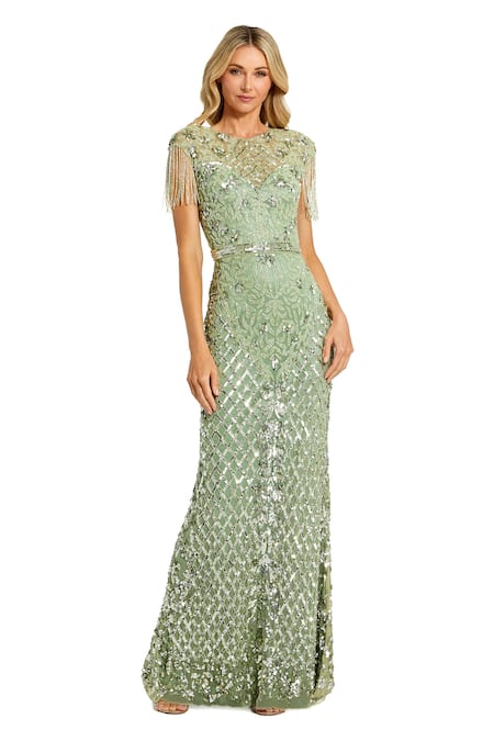 Mac Duggal Sequin Gardenia Embroidered Gown 