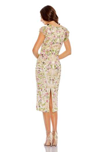 Mac Duggal Off White Net Sequins, Cut Work V-neck Love And Dusk Bloom Embroidered Midi Dress 2