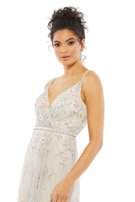 Buy_Mac Duggal_Beige Polyester Sequins, Cut Work, Beads Moonstone Bloom Embroidered Gown _Online_at_Aza_Fashions