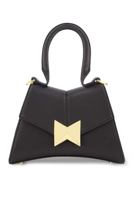 Mac Duggal Black Bows Leather Mini Angular Bag Online at Aza Fashions Mac Duggal_Black Bows Leather Mini Angular Bag _Online_at_Aza_Fashions