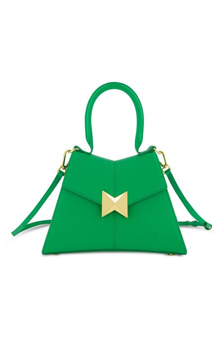 Buy_Mac Duggal_Green Leather Small Angular Bag _Online_at_Aza_Fashions