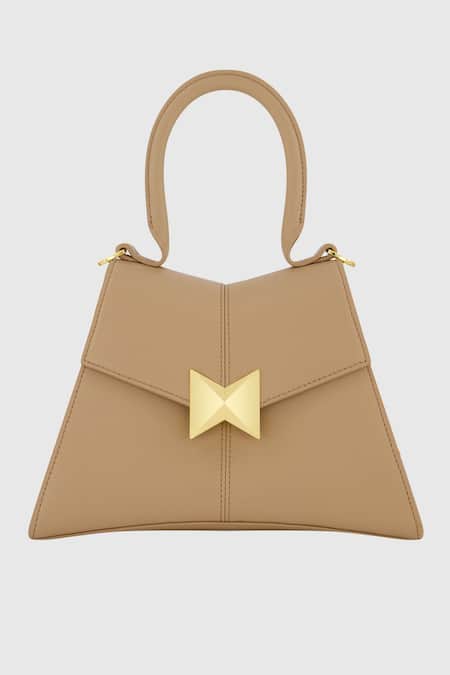 Buy_Mac Duggal_Brown Leather Angular Handbag _Online_at_Aza_Fashions