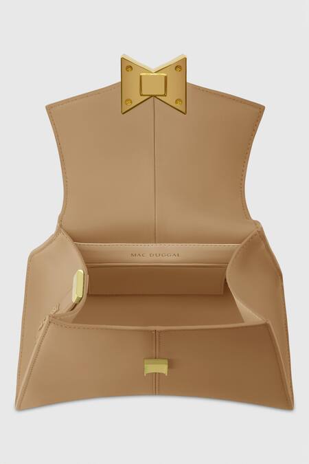 Shop_Mac Duggal_Brown Leather Angular Handbag _Online_at_Aza_Fashions