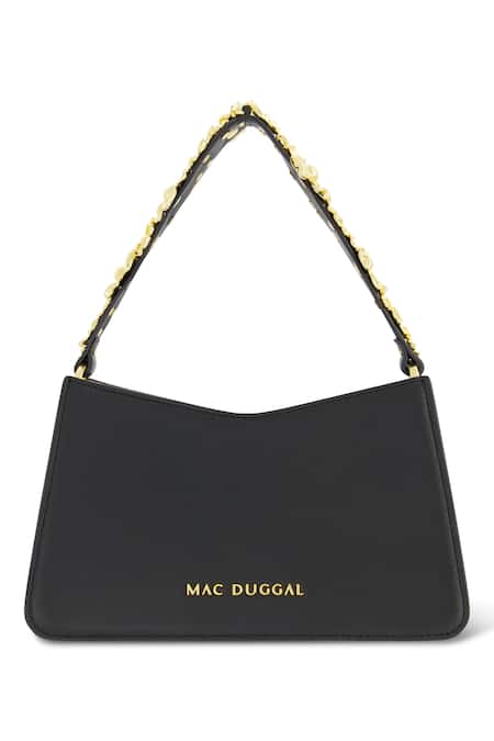 Mac Duggal_Black Embroidery Leather Mini Shoulder Bag _Online_at_Aza_Fashions