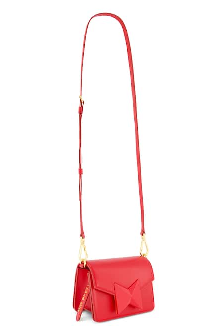 Mac Duggal_Red Leather Mini Crossbody Bag _Online_at_Aza_Fashions