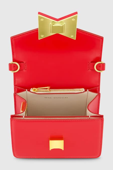 Buy_Mac Duggal_Red Leather Mini Crossbody Bag _Online_at_Aza_Fashions