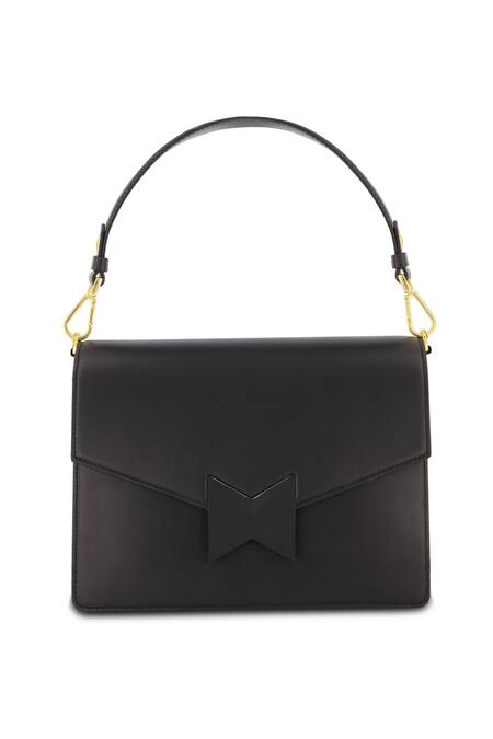 Mac Duggal_Black Cut Work Leather Plain Shoulder Bag _Online_at_Aza_Fashions