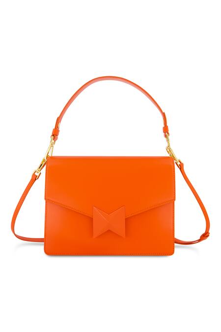 Mac Duggal_Orange Plain Leather Shoulder Bag _Online_at_Aza_Fashions