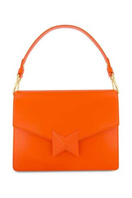 Buy_Mac Duggal_Orange Plain Leather Shoulder Bag _Online_at_Aza_Fashions
