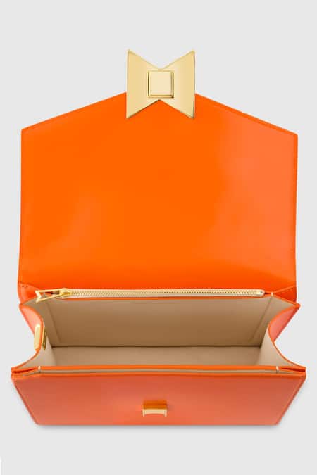Shop_Mac Duggal_Orange Plain Leather Shoulder Bag _Online_at_Aza_Fashions