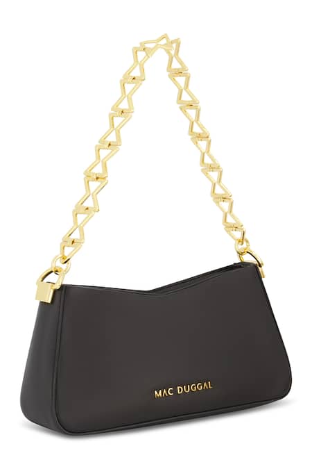 Mac Duggal Black Plain Leather Shoulder Bag 