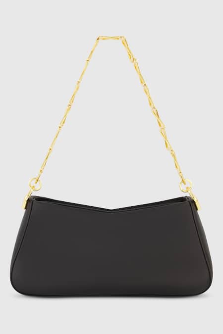 Shop Mac Duggal Black Leather Shoulder Bag at Aza Fashions Shop_Mac Duggal_Black Leather Shoulder Bag_at_Aza_Fashions