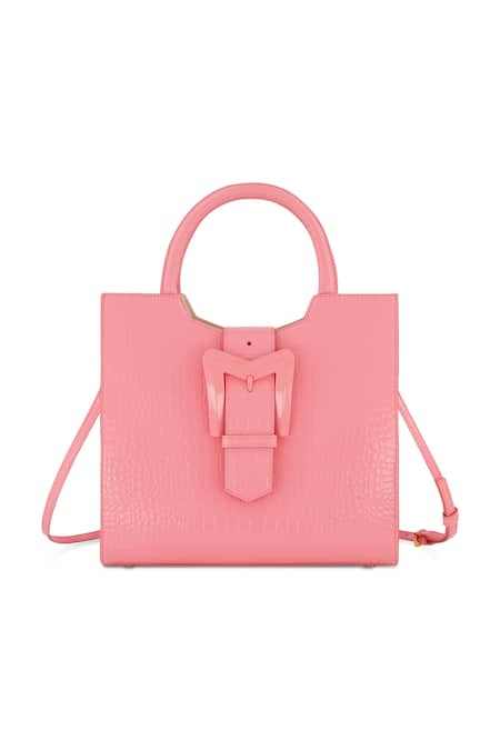 Mac Duggal Pink Crocodile Textured Embossed Leather Medium Tote Bag 