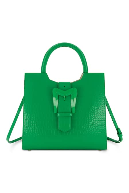 Mac Duggal Green Crocodile Textured Embossed Leather Medium Tote Bag 