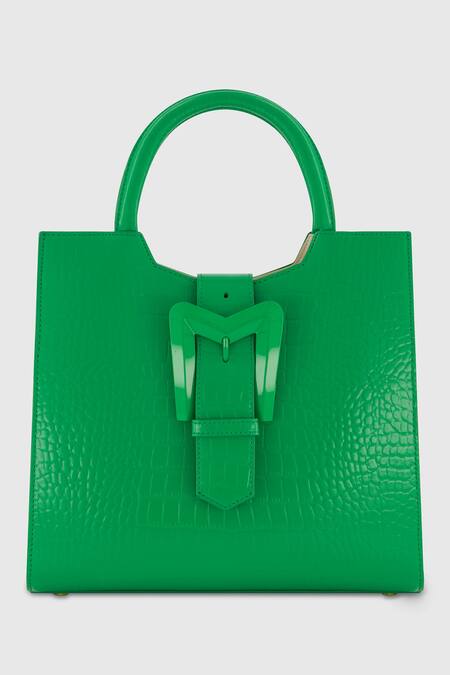 Buy Mac Duggal Green Leather Textured Medium Tote Bag Online at Aza Fashions Buy_Mac Duggal_Green Leather Textured Medium Tote Bag _Online_at_Aza_Fashions