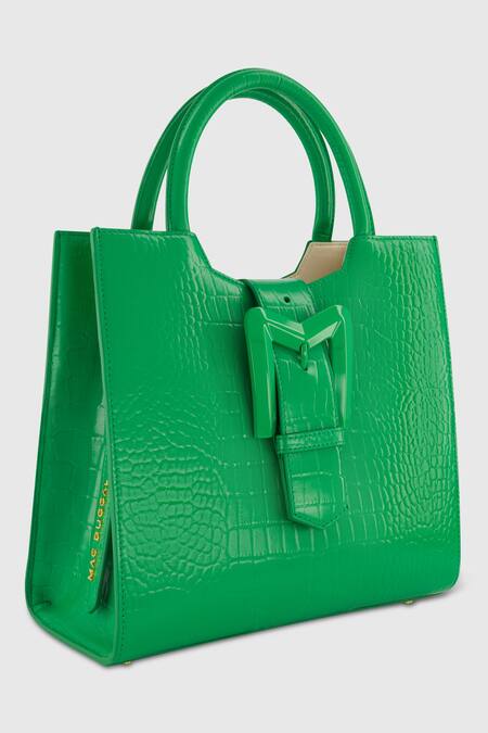 Shop Mac Duggal Green Leather Textured Medium Tote Bag Online at Aza Fashions Shop_Mac Duggal_Green Leather Textured Medium Tote Bag _Online_at_Aza_Fashions
