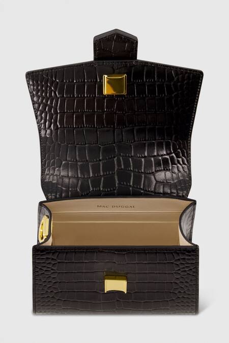Buy Mac Duggal Black Leather Crocodile Embossed Top Handle Mini Bag Online at Aza Fashions Buy_Mac Duggal_Black Leather Crocodile Embossed Top Handle Mini Bag _Online_at_Aza_Fashions