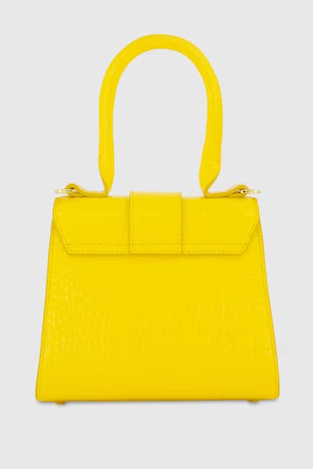 Shop_Mac Duggal_Yellow Leather Embossed Top Handle Mini Bag _Online_at_Aza_Fashions