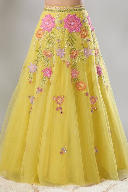 Buy Basanti - Kapde Aur Koffee Yellow Organza Sequins, Mirrors, Cut Work Floral Embroidered Lehenga Set Online at Aza Fashions Buy_Basanti - Kapde Aur Koffee_Yellow Organza Sequins, Mirrors, Cut Work Floral Embroidered Lehenga Set_Online_at_Aza_Fashions