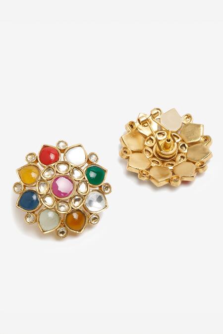 Buy Ruby Raang Multi Color Diamonds, Stones Floral Kundan Stud Earrings Online at Aza Fashions Buy_Ruby Raang_Multi Color Diamonds, Stones Floral Kundan Stud Earrings_Online_at_Aza_Fashions
