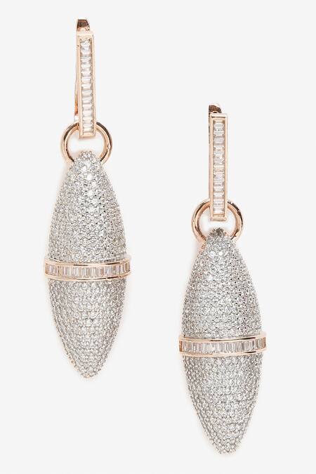 Ruby Raang_Rose Gold Stones Embellished Earrings_Online_at_Aza_Fashions