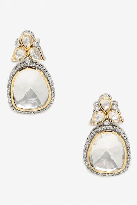 Shop Ruby Raang Silver Plated Stones Floral Carved Earrings at Aza Fashions Shop_Ruby Raang_Silver Plated Stones Floral Carved Earrings _at_Aza_Fashions