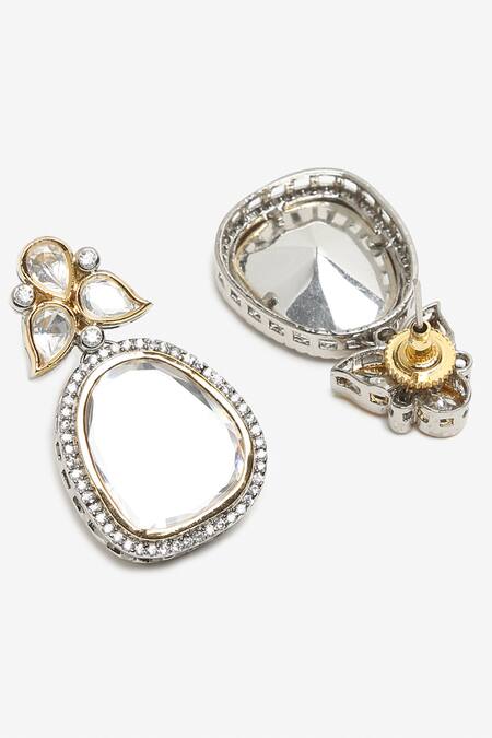 Ruby Raang Silver Plated Stones Floral Carved Earrings Online at Aza Fashions Ruby Raang_Silver Plated Stones Floral Carved Earrings _Online_at_Aza_Fashions