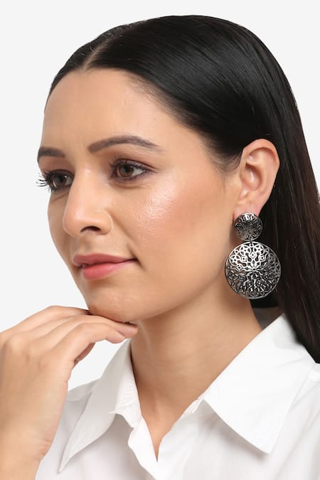 Ruby Raang Grey Geometric Carved Cutwork Earrings