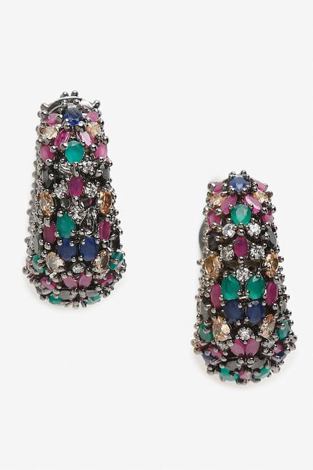Ruby Raang Multi Color Stones Embellished Hoops Online at Aza Fashions Ruby Raang_Multi Color Stones Embellished Hoops _Online_at_Aza_Fashions