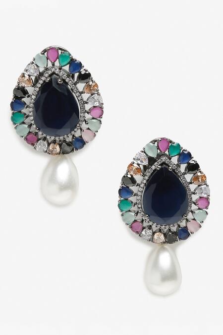 Ruby Raang Multi Color Stones, Beads Embellished Tear Drop Earrings Online at Aza Fashions Ruby Raang_Multi Color Stones, Beads Embellished Tear Drop Earrings_Online_at_Aza_Fashions