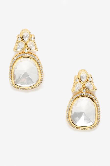 Ruby Raang_Gold Plated Diamonds, Stones Kundan Embellished Danglers_Online_at_Aza_Fashions