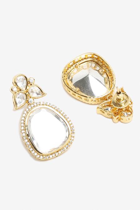 Buy_Ruby Raang_Gold Plated Diamonds, Stones Kundan Embellished Danglers_Online_at_Aza_Fashions