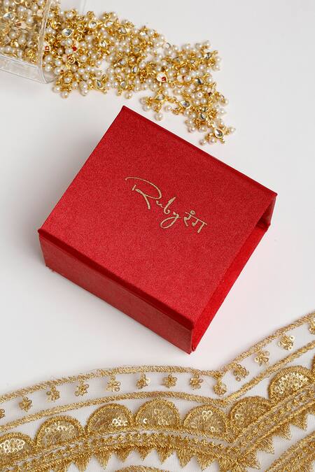 Shop_Ruby Raang_Gold Plated Diamonds, Stones Kundan Embellished Danglers_Online_at_Aza_Fashions