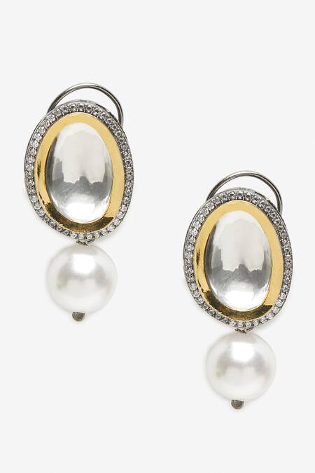 Ruby Raang_Silver Plated Beads, Diamonds Kundan Embellished Earrings_Online_at_Aza_Fashions