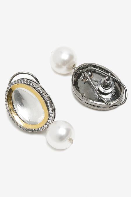 Buy_Ruby Raang_Silver Plated Beads, Diamonds Kundan Embellished Earrings_Online_at_Aza_Fashions