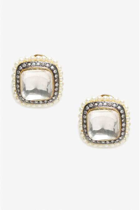 Ruby Raang_White Pearls Embellished Stud Earrings_Online_at_Aza_Fashions