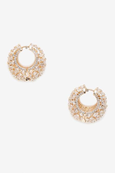 Shop_Ruby Raang_Rose Gold Stones Embellished Hoop Earrings_Online_at_Aza_Fashions