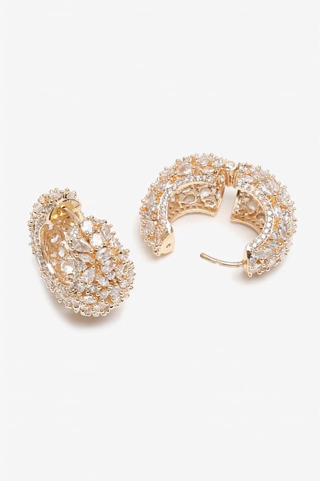 Ruby Raang_Rose Gold Stones Embellished Hoop Earrings_at_Aza_Fashions